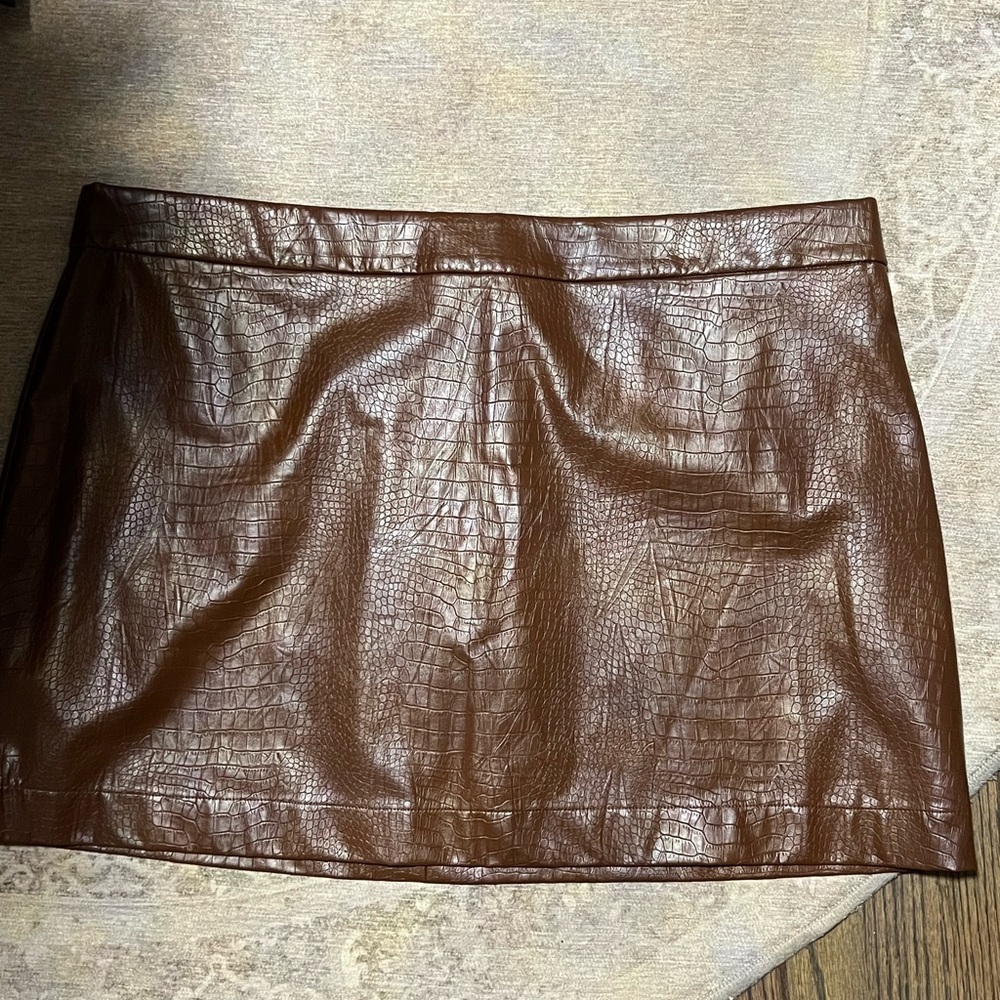 J. Crew Brown Croc-Embossed Mini Skirt plus size